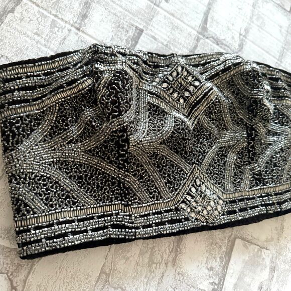 Kimchi Blue Velvet Beaded Bustier Elegant Embellished Zip Top Crop Sz L - Picture 8 of 10